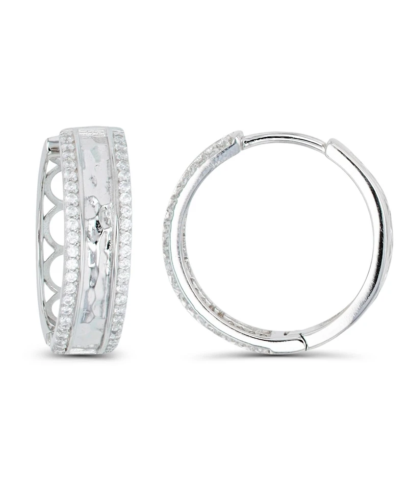 Macy's Cubic Zirconia Rhodium Plated Pave Hammered Hoop Earrings