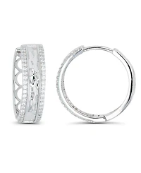 Macy's Cubic Zirconia Rhodium Plated Pave Hammered Hoop Earrings