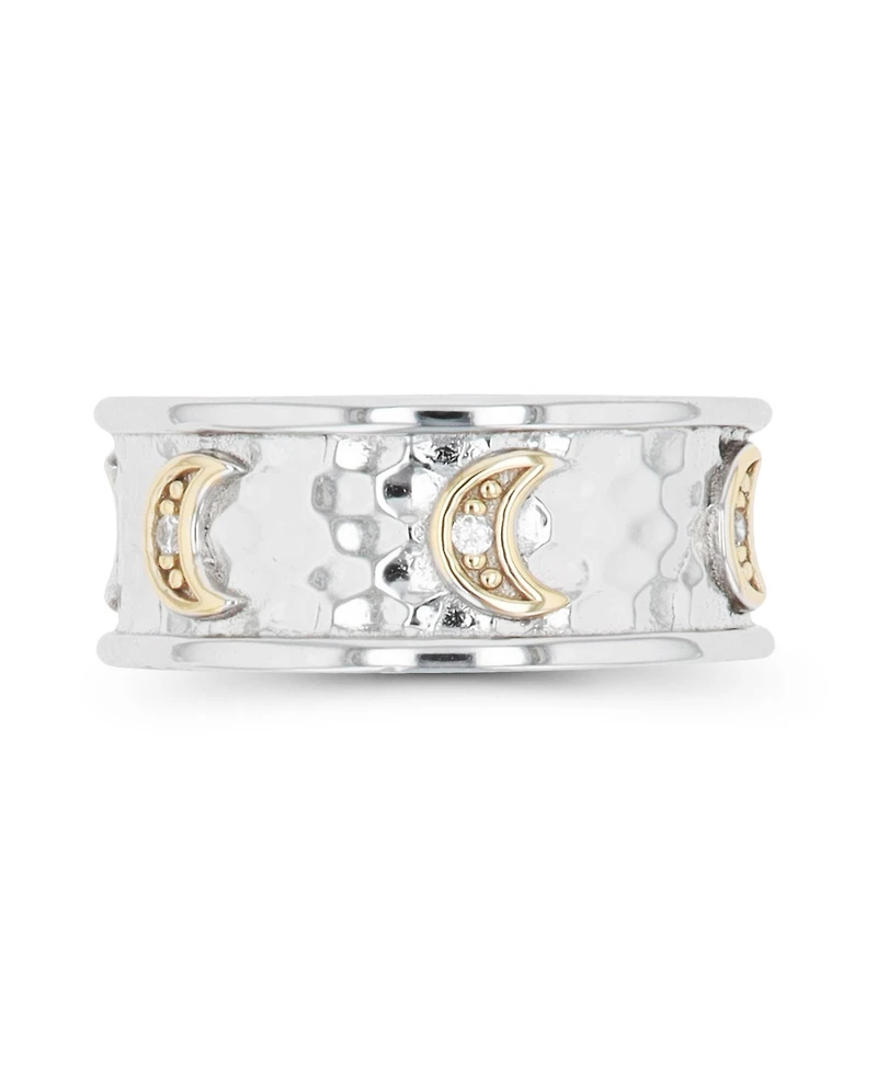 Cubic Zirconia Two Tone Hammered Crescent Moons Ring