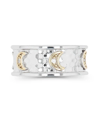 Cubic Zirconia Two Tone Hammered Crescent Moons Ring