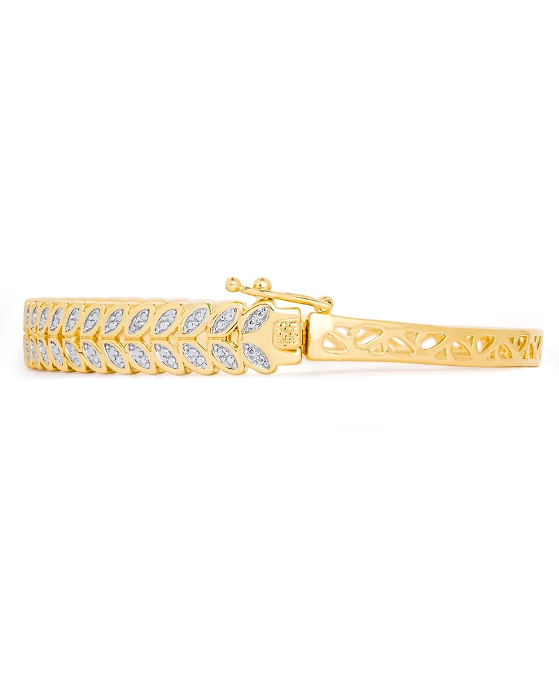 Diamond Accent Leaf Bangle in Gold-Plate