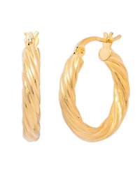 Diamond Accent Round Stud and Twist Hoop Earring Set in Gold Plate