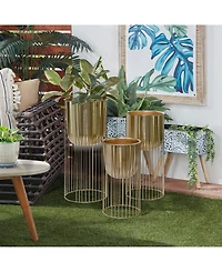 Large Eclectic Metal Planters with Stands, Set of 3