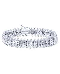 Diamond Accent Wide Link Chain Bracelet in Gold-Plated or Silver-Plated Brass