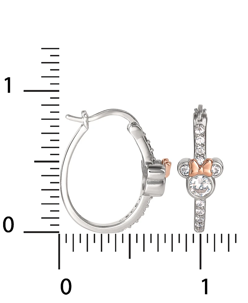 Minnie Mouse Cz Hoop Earrings in Sterling Silver and 18K Rose Gold Over Silver