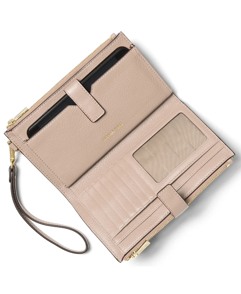 Michael Kors Adele Double-Zip Pebble Leather Phone Wristlet