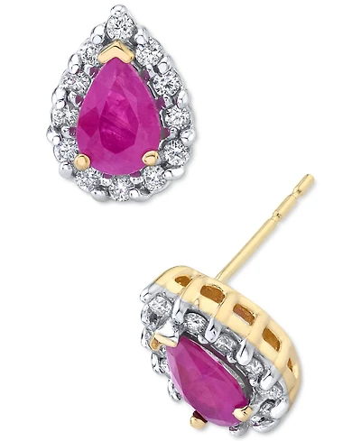 Ruby (1 ct. t.w.) & Diamond (1/4 ct. t.w.) Teardrop Stud Earrings in 14k Gold