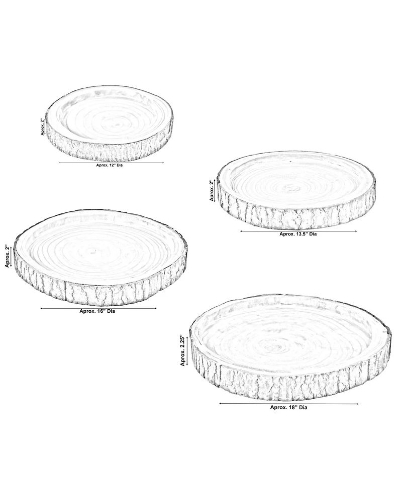 Wood Tree Bark Indented Display Tray Serving Plate Platter Charger, Set of 4