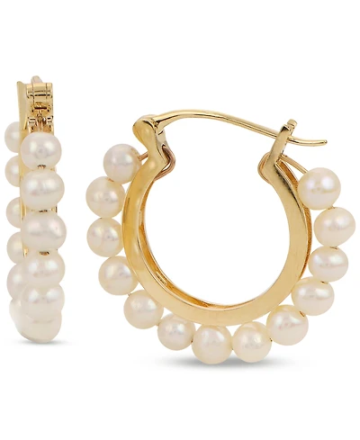 Cultured Freshwater Pearl (3-1/2-4mm) Hoop Earrings in 14k Gold-Plated Sterling Silver