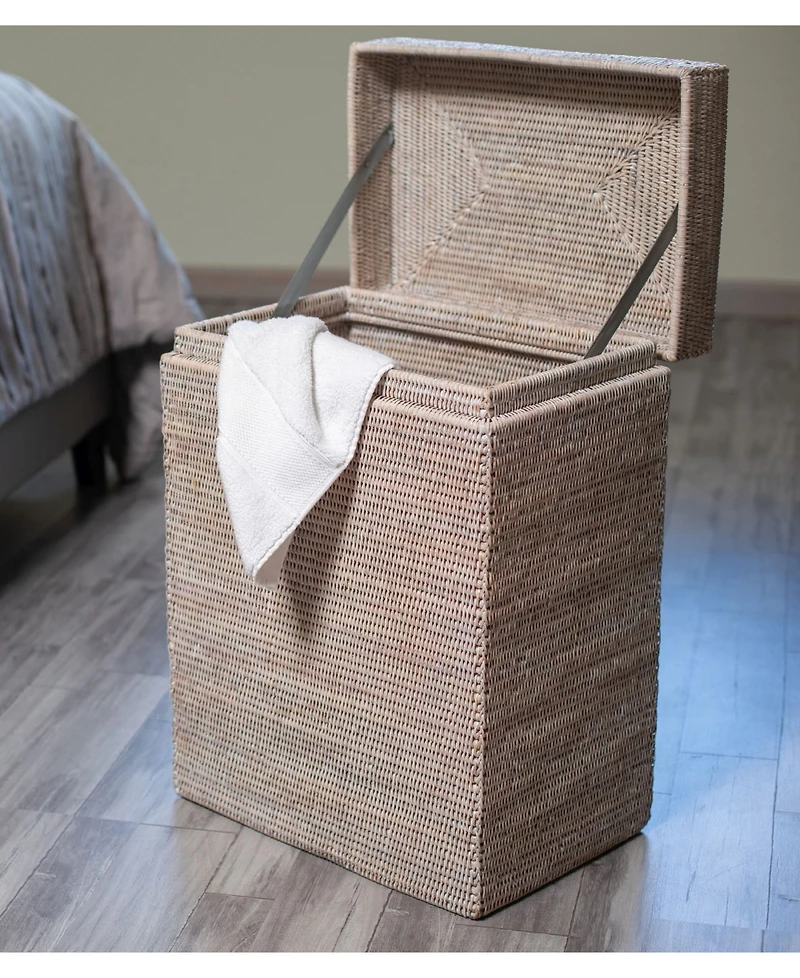 Artifacts Rattan Rectangular Hamper with Hinged Lid and Cloth Liner