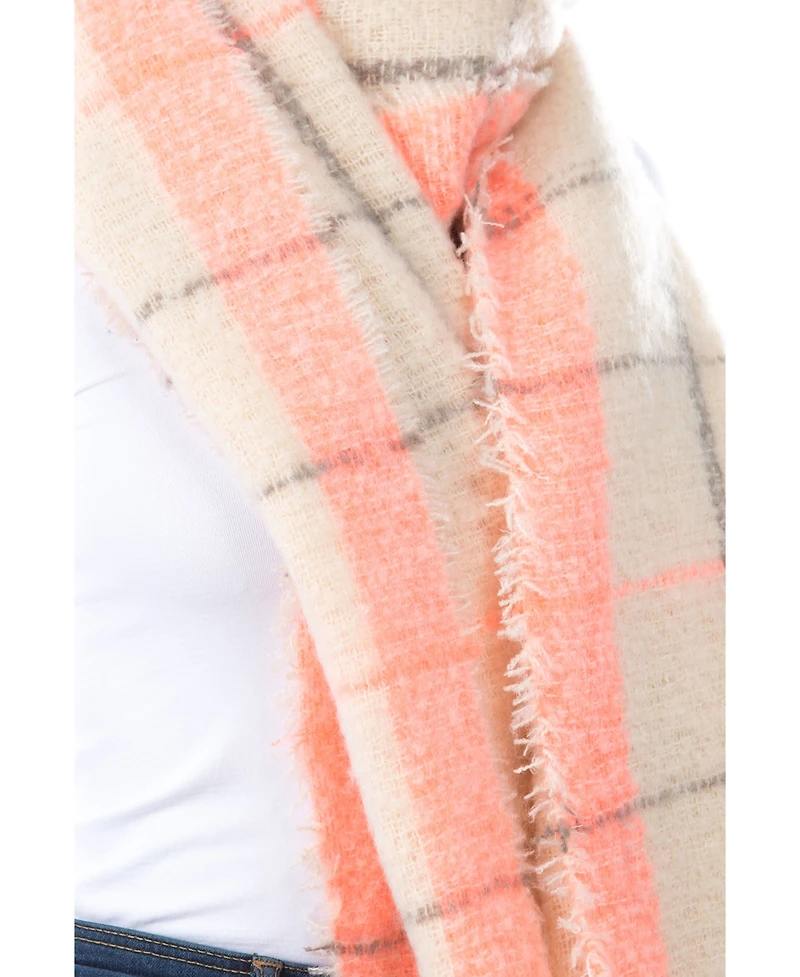 Marcus Adler Women's Neon Pop Plaid Blanket Scarf with Fringe