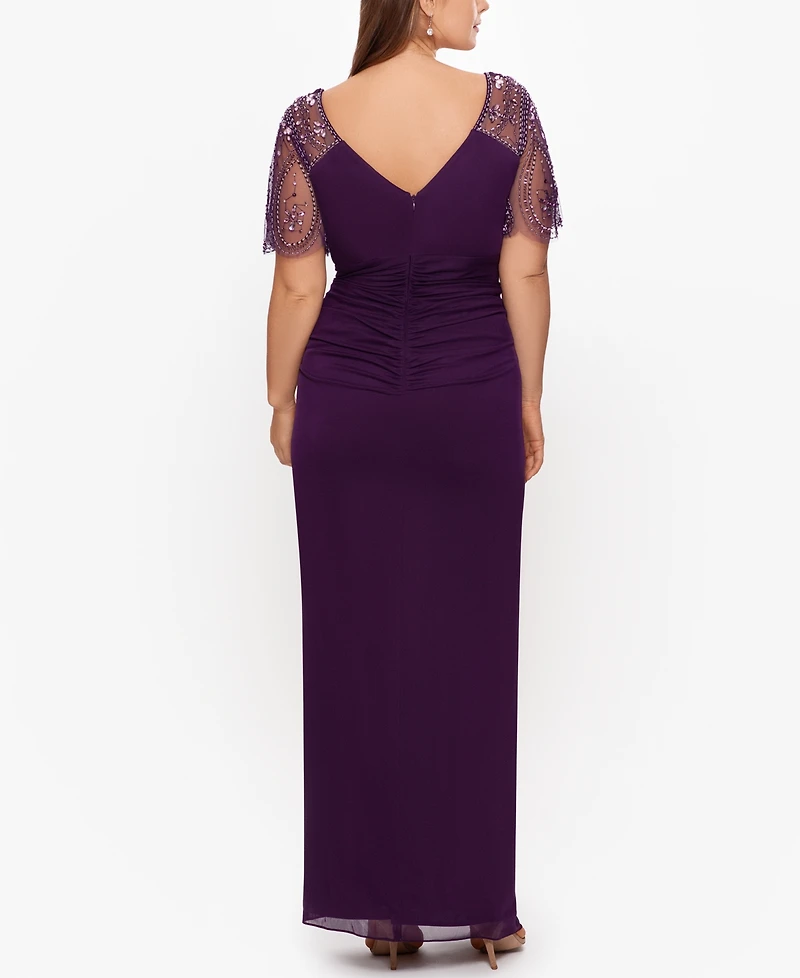 Xscape Plus Embellished Sheer Matte Jersey Gown