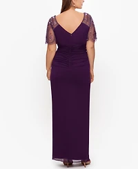 Xscape Plus Embellished Sheer Matte Jersey Gown