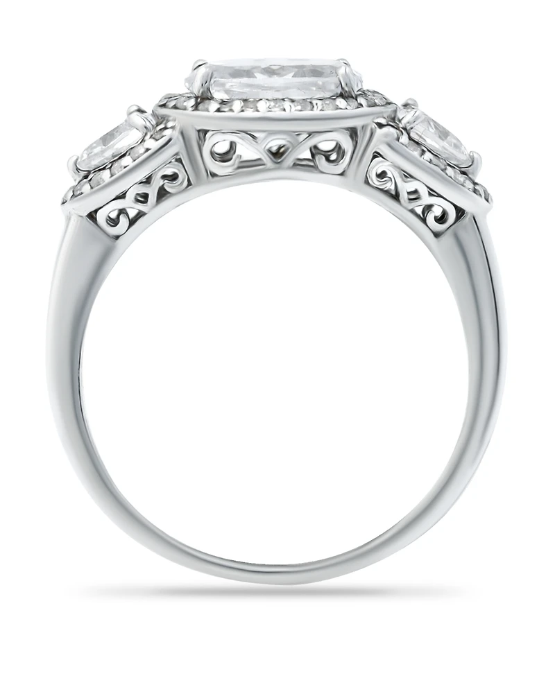 Macy's Cubic Zirconia 3 Stone Oval Silver Plate or 18K Gold Ring