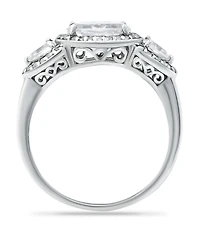 Macy's Cubic Zirconia 3 Stone Oval Silver Plate or 18K Gold Ring
