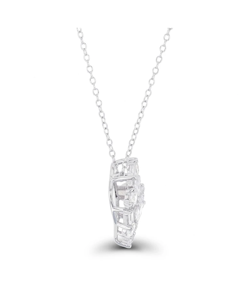 Cubic Zirconia Scattered Cluster Heart 18" Pendant Necklace Sterling Silver (Also 14k Gold Over or14k Rose Silver)