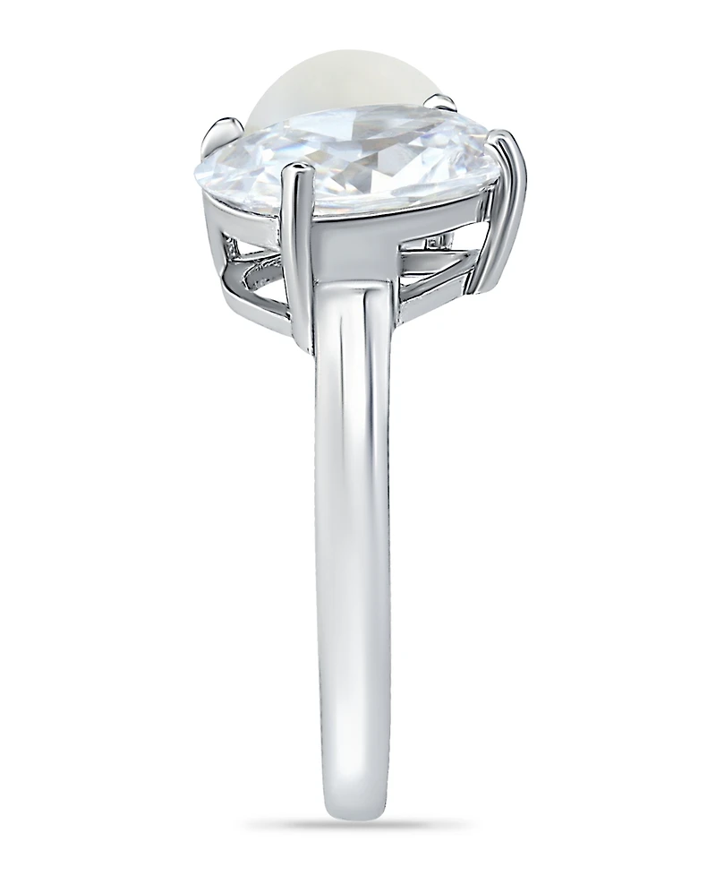 Cubic Zirconia and Imitation Pearl Stone Ring Silver Plate, Created for Macy's