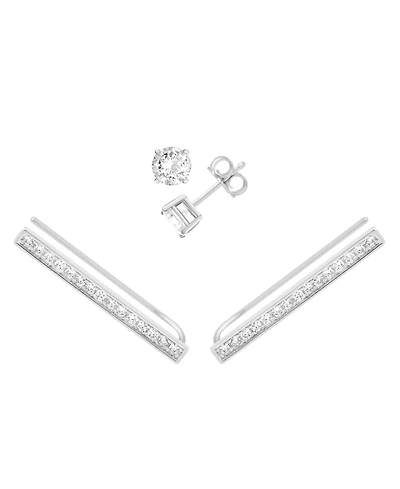And Now This Cubic Zirconia Stud & Pave Bar Climber Earring in Silver Plate
