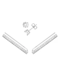 And Now This Cubic Zirconia Stud & Pave Bar Climber Earring in Silver Plate