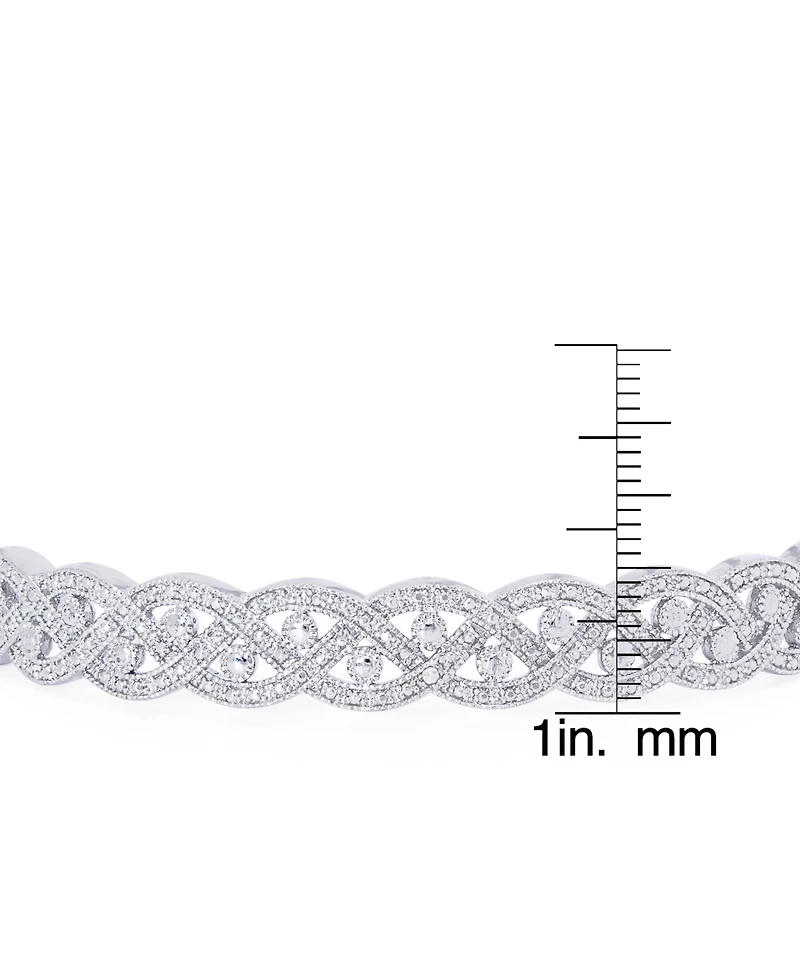 Diamond Accent Braided Twist Bangle in Silver Plate