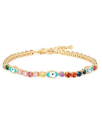 Multi Color Stone Enamel Evil Eye Bracelet in Gold Plate
