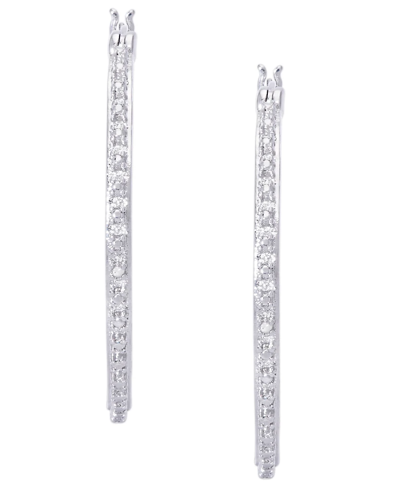 Diamond Accent Large Thin Hoop Earrings in Silver Plate or Rose Gold Plate