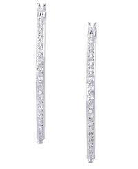 Diamond Accent Large Thin Hoop Earrings in Silver Plate or Rose Gold Plate