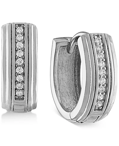 Esquire Men's Jewelry Diamond Hoop Earrings (1/10 ct. t.w.) in Sterling Silver, Created for Macy's