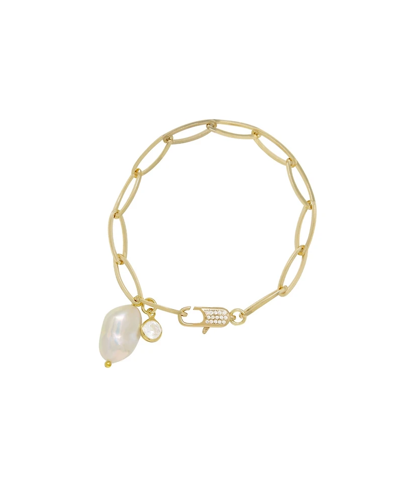Ettika Gold Plated Paperclip Chain Bracelet with Pearl