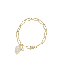 Ettika Gold Plated Paperclip Chain Bracelet with Pearl