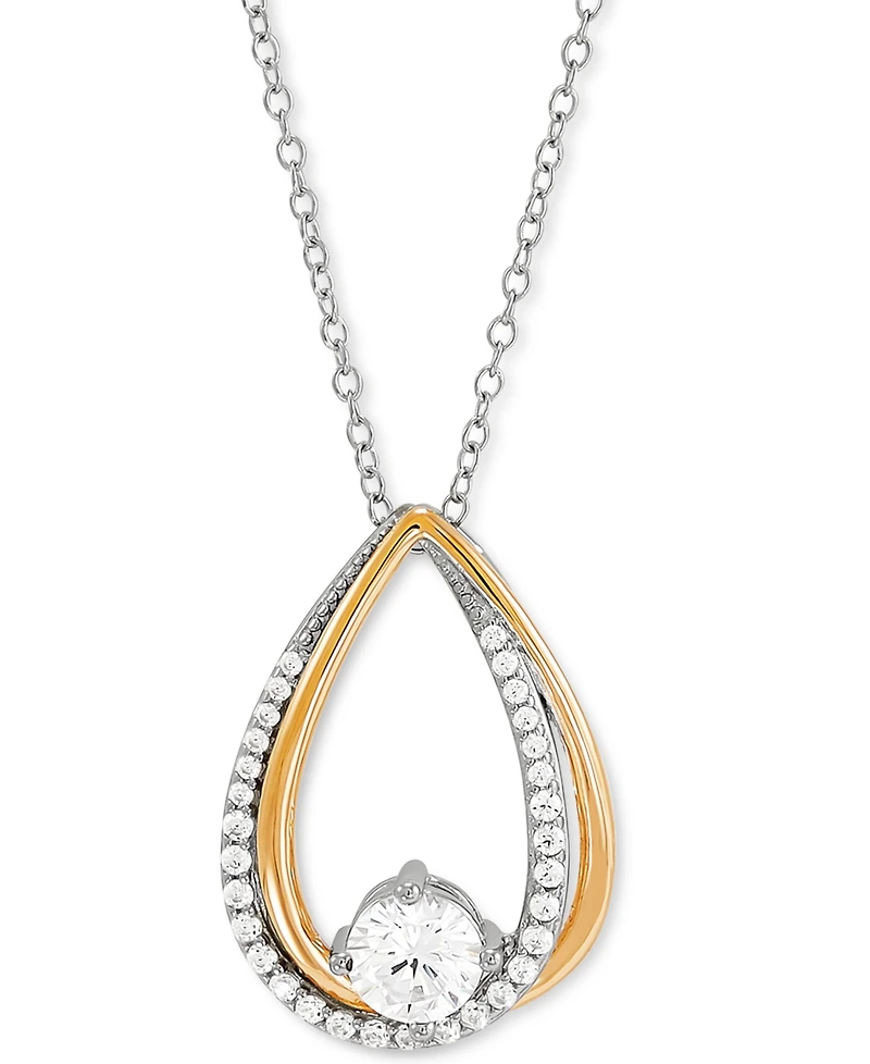 Cubic Zirconia Teardop 18" Pendant Necklace in Sterling Silver & 14k Gold-Plate