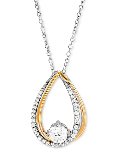 Cubic Zirconia Teardop 18" Pendant Necklace in Sterling Silver & 14k Gold-Plate