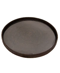 Artifacts Rattan Round Serving-Ottoman Tray with Glass Insert