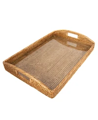 Artifacts Trading Company Rattan Rectangular Tray with Glass Insert