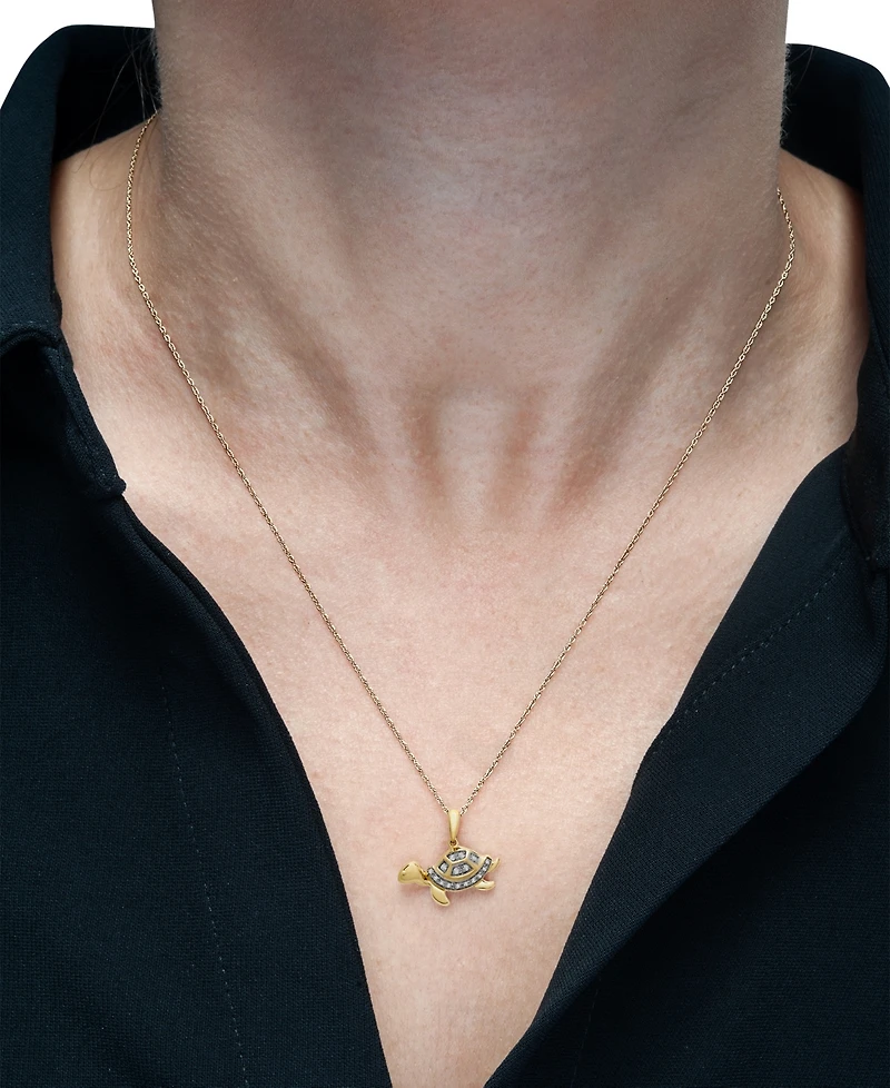 Wrapped Diamond Turtle 18" Pendant Necklace (1/20 ct. t.w.) in 10k Gold, Created for Macy's