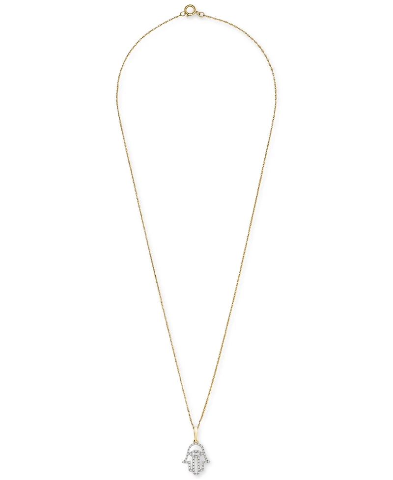 Wrapped Diamond Hamsa Hand 18" Pendant Necklace (1/10 ct. t.w.) in 10k Yellow or White Gold, Created for Macy's