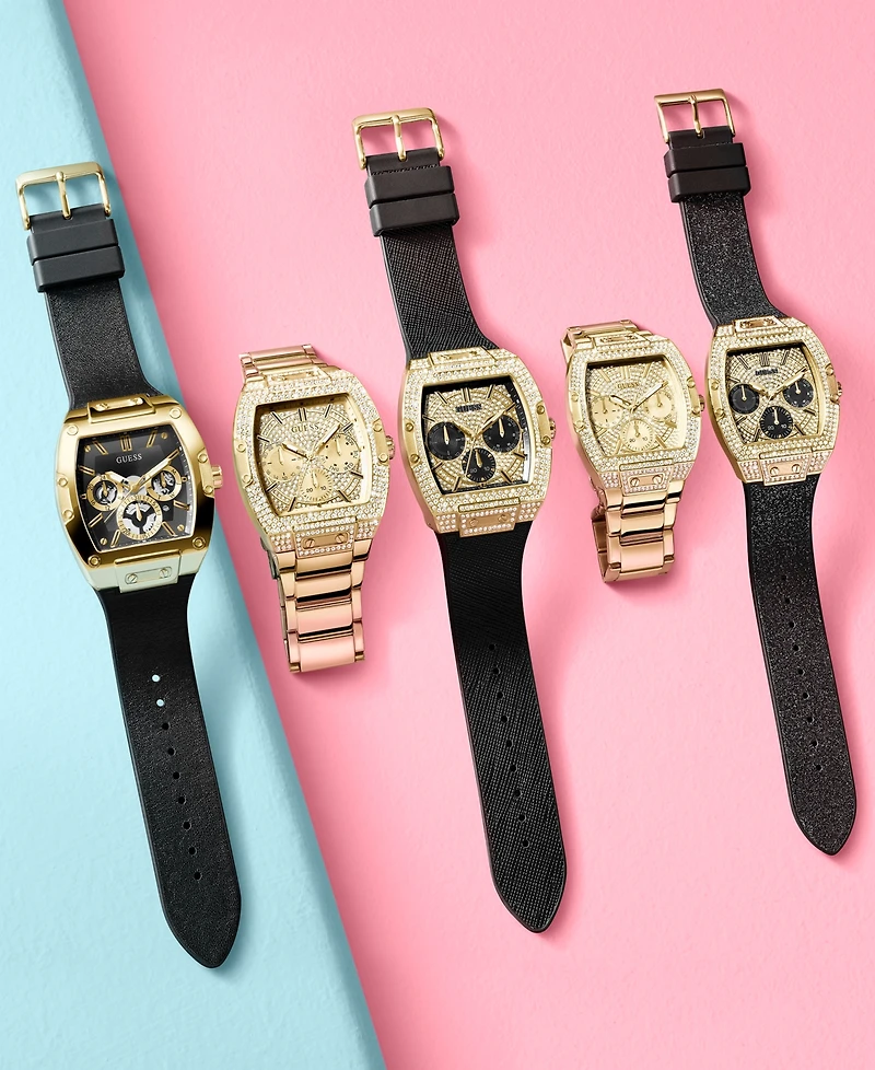 Guess Men's Black Leather & Silicone Flex Strap Watch 43mm