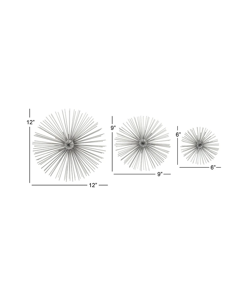 CosmoLiving by Cosmopolitan Set of 3 Silver Tin Contemporary Abstract Wall Decor, 6", 9", 12"