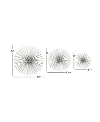 CosmoLiving by Cosmopolitan Set of 3 Silver Tin Contemporary Abstract Wall Decor, 6", 9", 12"