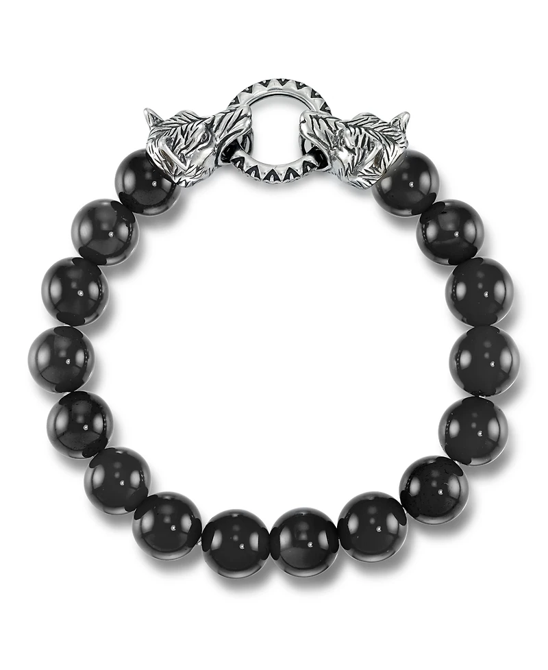 Andrew Charles by Andy Hilfiger Men's Tiger's Eye Bead Wolf Head Stretch Bracelet Stainless Steel (Also Onyx & White Agate)