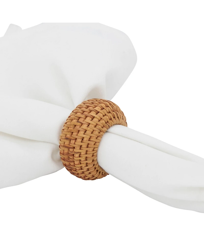 Saro Lifestyle Rattan Napkin Rings with Woven Design, Set of 4, 2.4" x