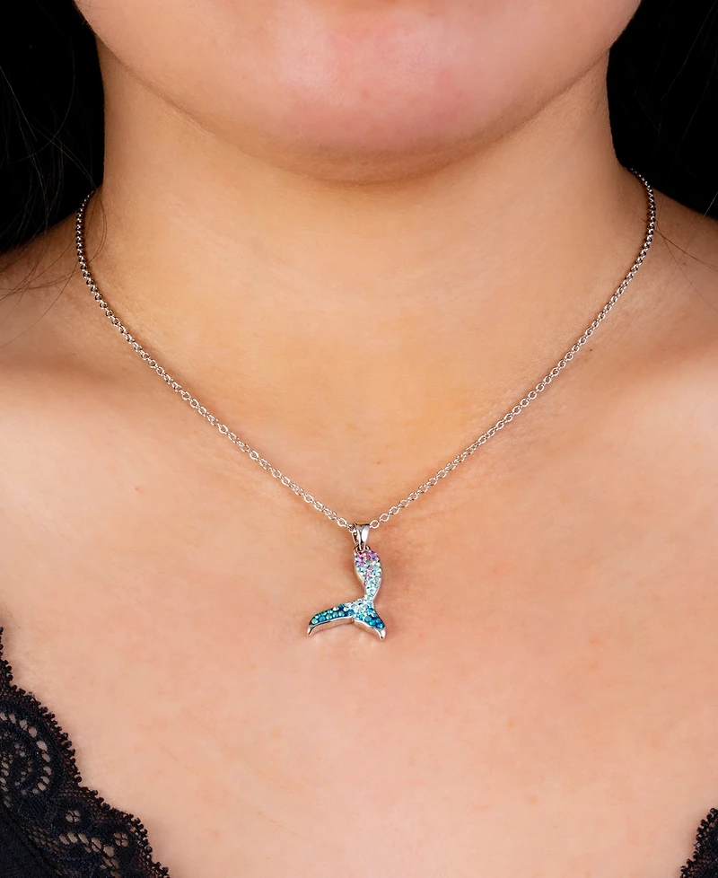 Crystal Mermaid Tail Pendant 16+2" Extender Chain In Silver Plated