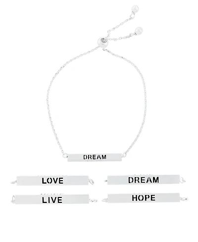 Inspirational Love, Hope, Live, Dream 4 Sided Bar Adjustable Bracelet In Silver Plated