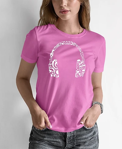 Women's Word Art Music Note Headphones T-Shirt
