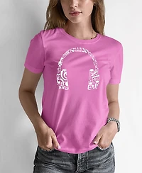 Women's Word Art Music Note Headphones T-Shirt