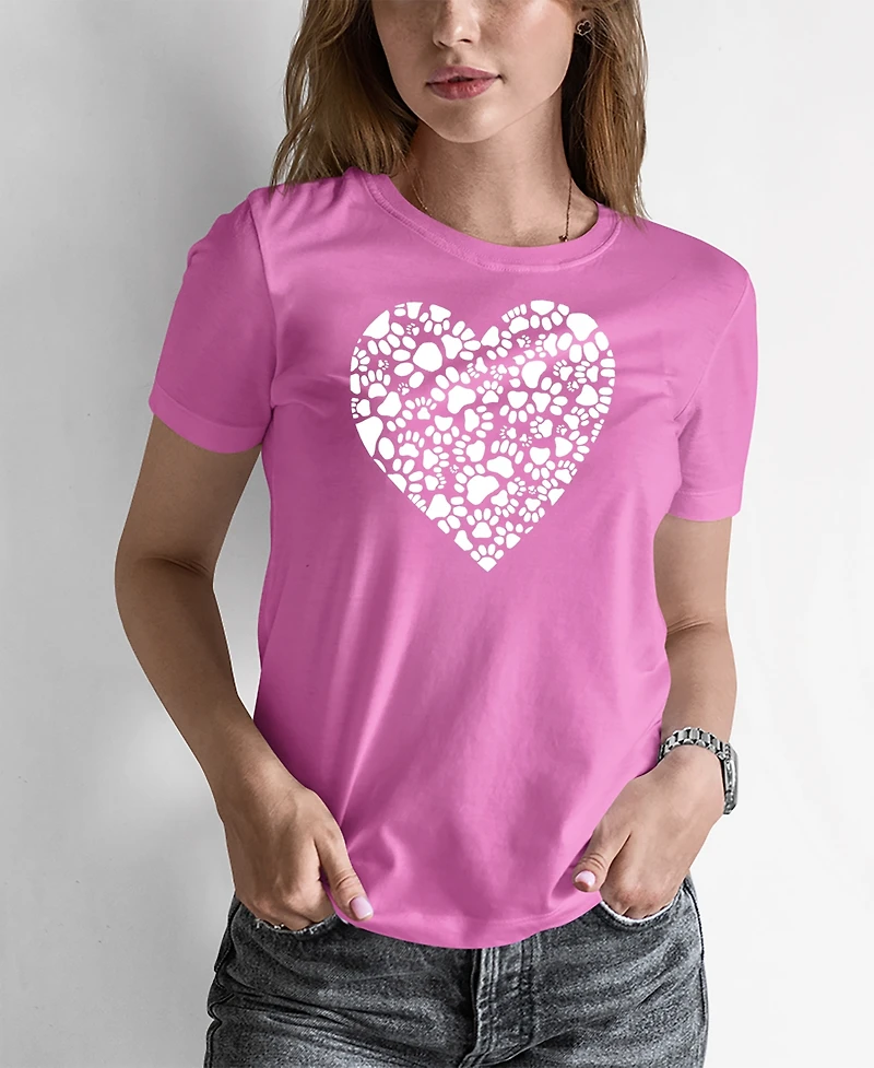 Women's Word Art Paw Prints Heart T-Shirt