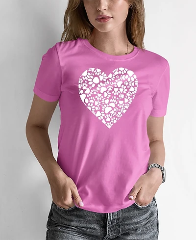 Women's Word Art Paw Prints Heart T-Shirt