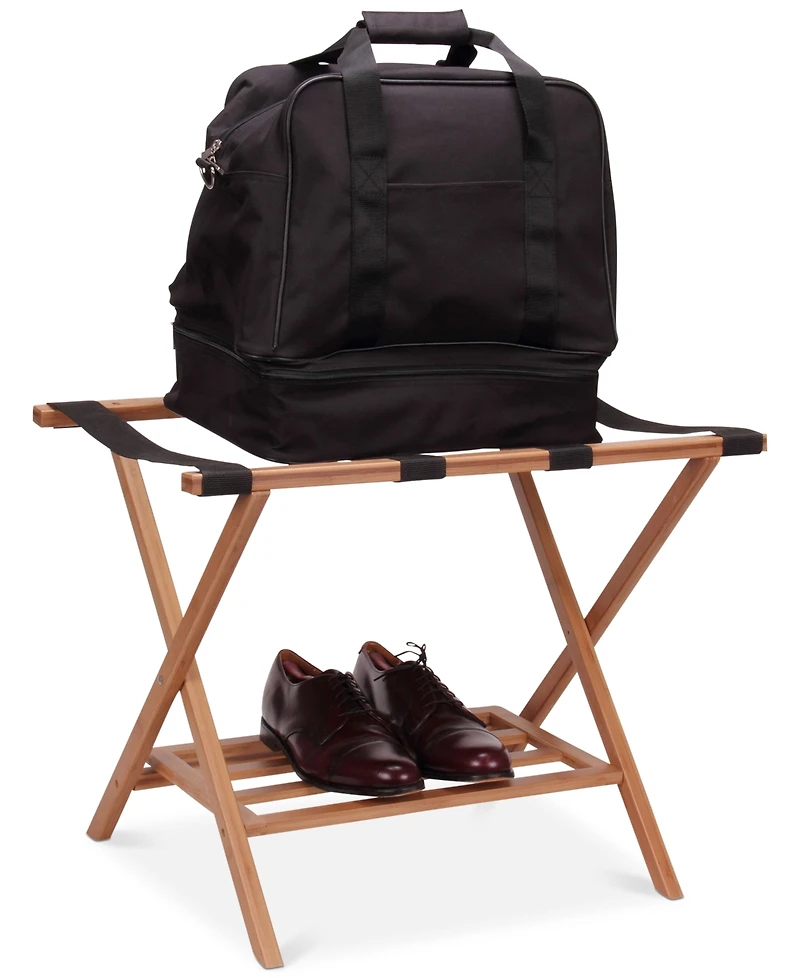 Household Essentials Bamboo Luggage Rack with Tray