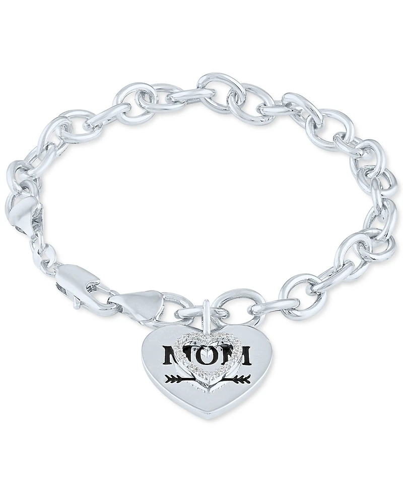 Diamond Mom Heart Charm Bracelet (1/10 ct. t.w.) in Sterling Silver