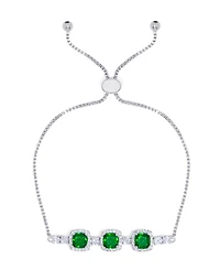 Simulated Emerald/Cubic Zirconia Cushion Adjustable Bolo Bracelet in Silver Plate